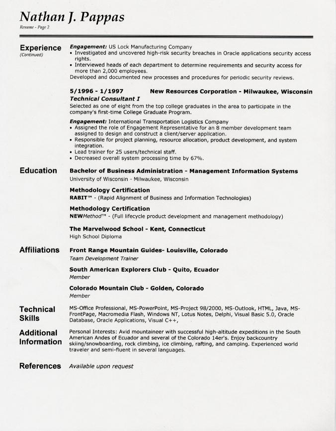 Resume 2 pages format